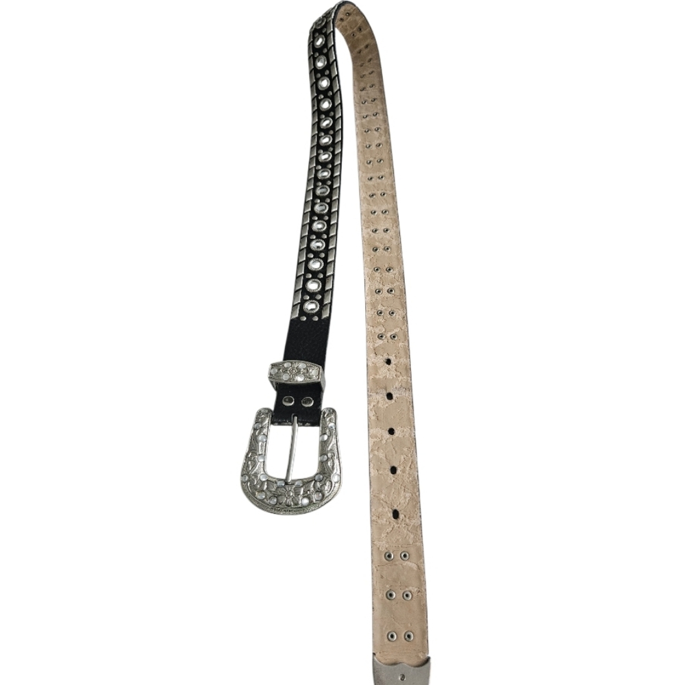 Black and Silver Rihnstone Studded Embellished Belt Unisex - Picture 5 of 6